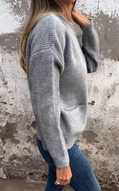BEEBEE - Cálida chaqueta de punto de algodón con cremallera para mujeres