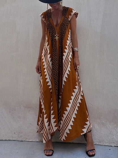 Vestido maxi de mujer con escote profundo y mangas amplias – FERNANDA