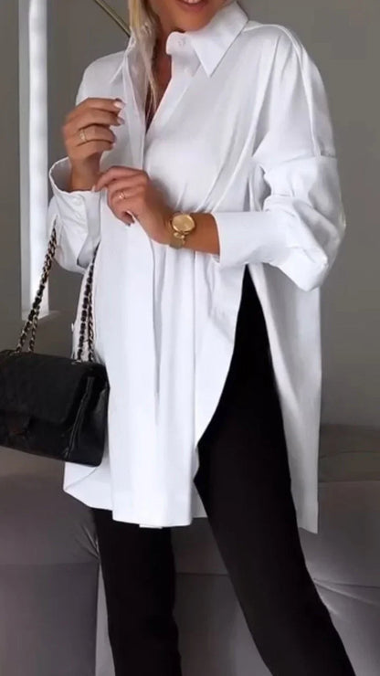 Celestia – Blusa oversized de algodón con cierre de botones para mujer
