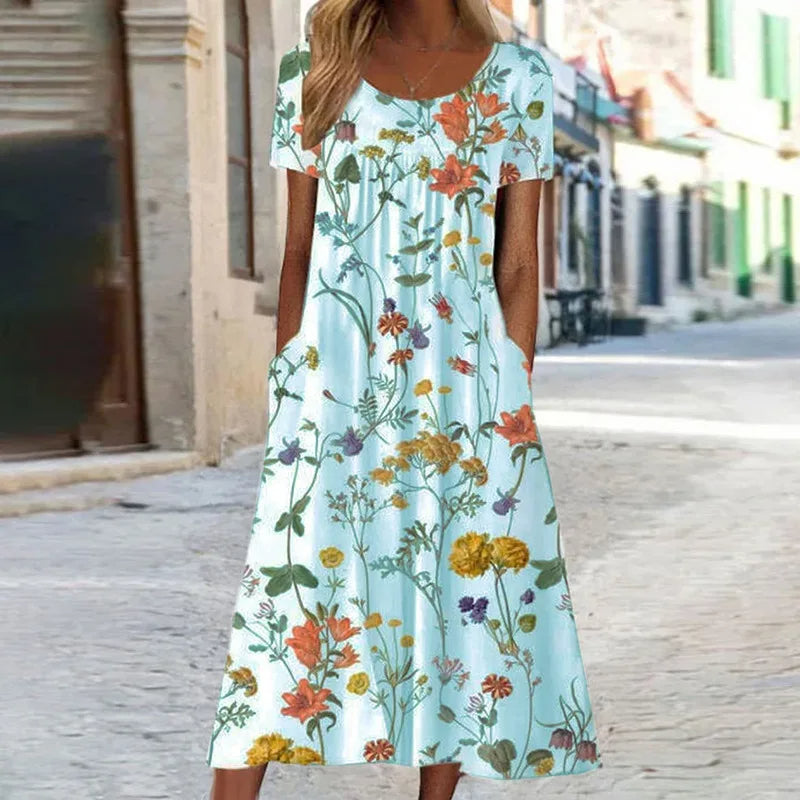 Floréal – Vestido de verano con manga corta y estampado floral para mujer
