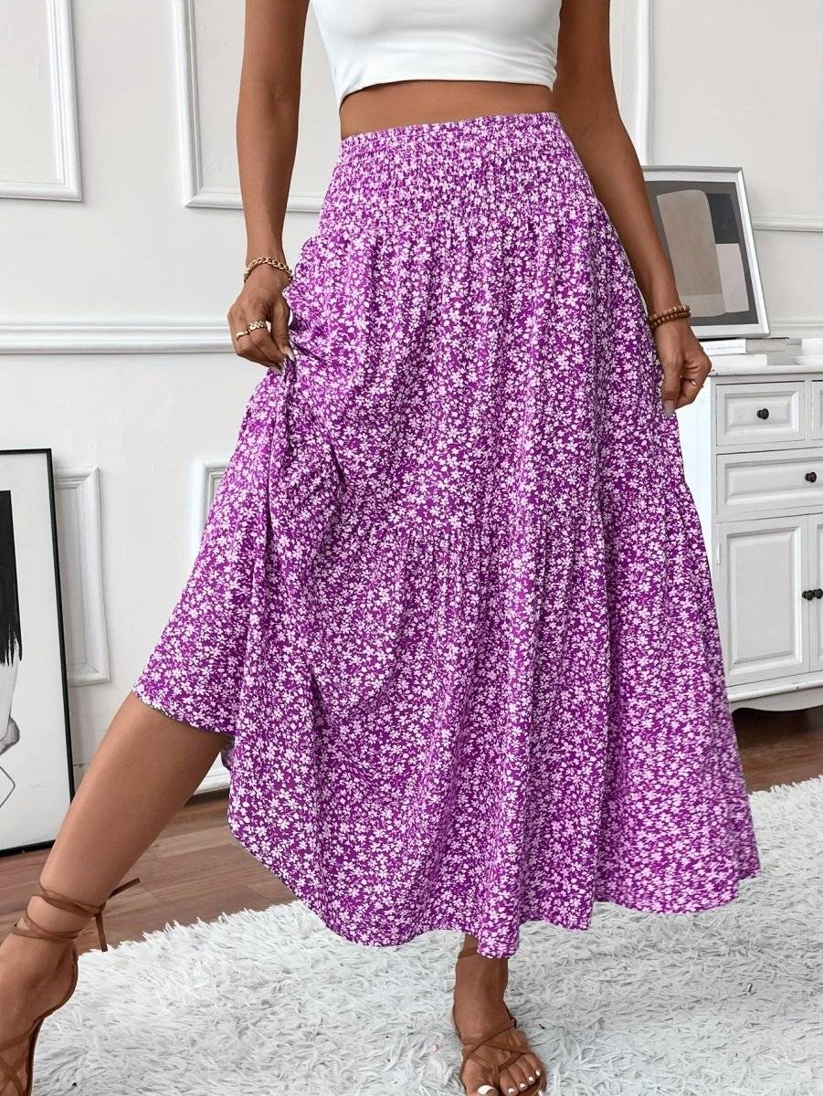 Falda larga boho con estampado floral y vuelo ligero – LIVARA