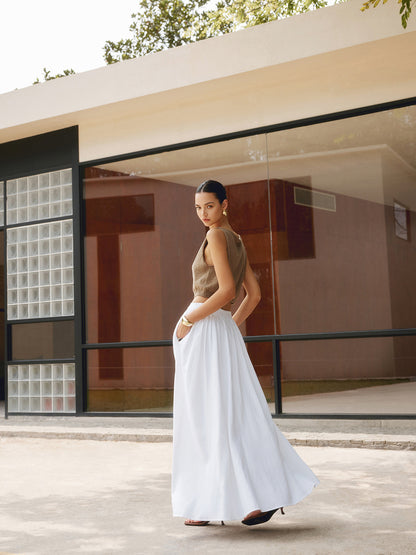 Aurelis – Conjunto bohemio de falda maxi plisada y top para mujer