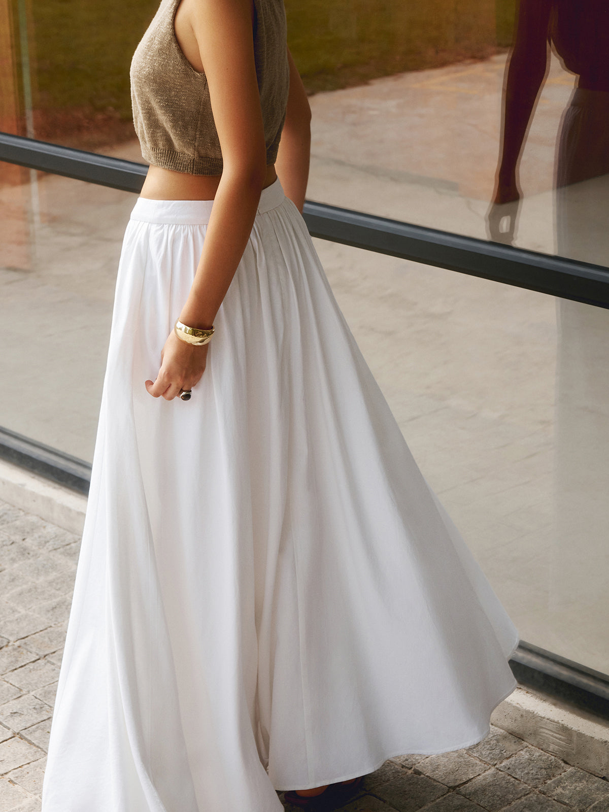 Aurelis – Conjunto bohemio de falda maxi plisada y top para mujer