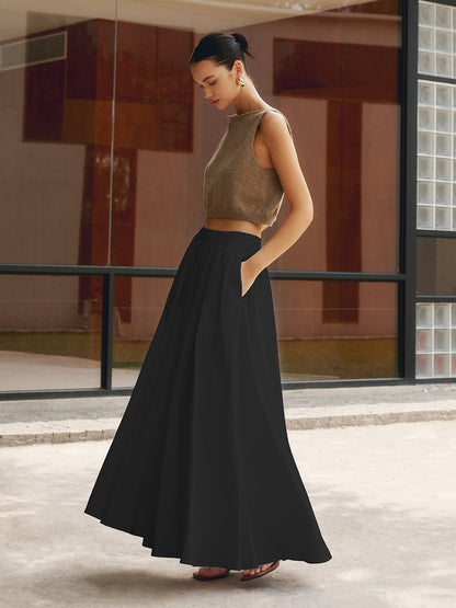 Aurelis – Conjunto bohemio de falda maxi plisada y top para mujer
