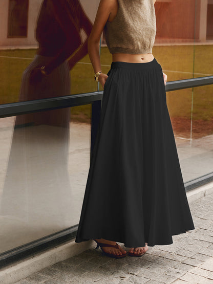 Aurelis – Conjunto bohemio de falda maxi plisada y top para mujer