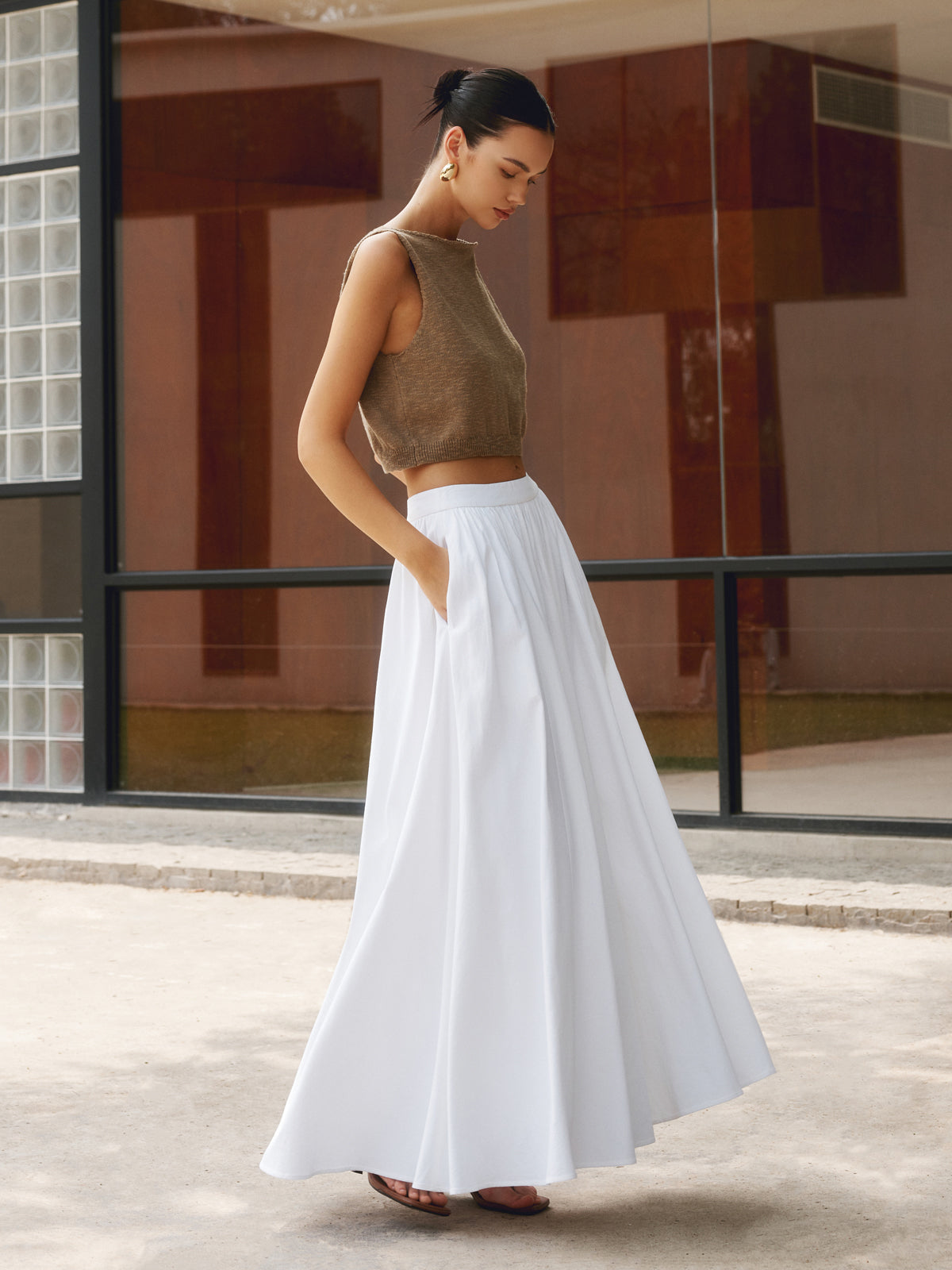 Aurelis – Conjunto bohemio de falda maxi plisada y top para mujer