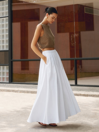 Aurelis – Conjunto bohemio de falda maxi plisada y top para mujer