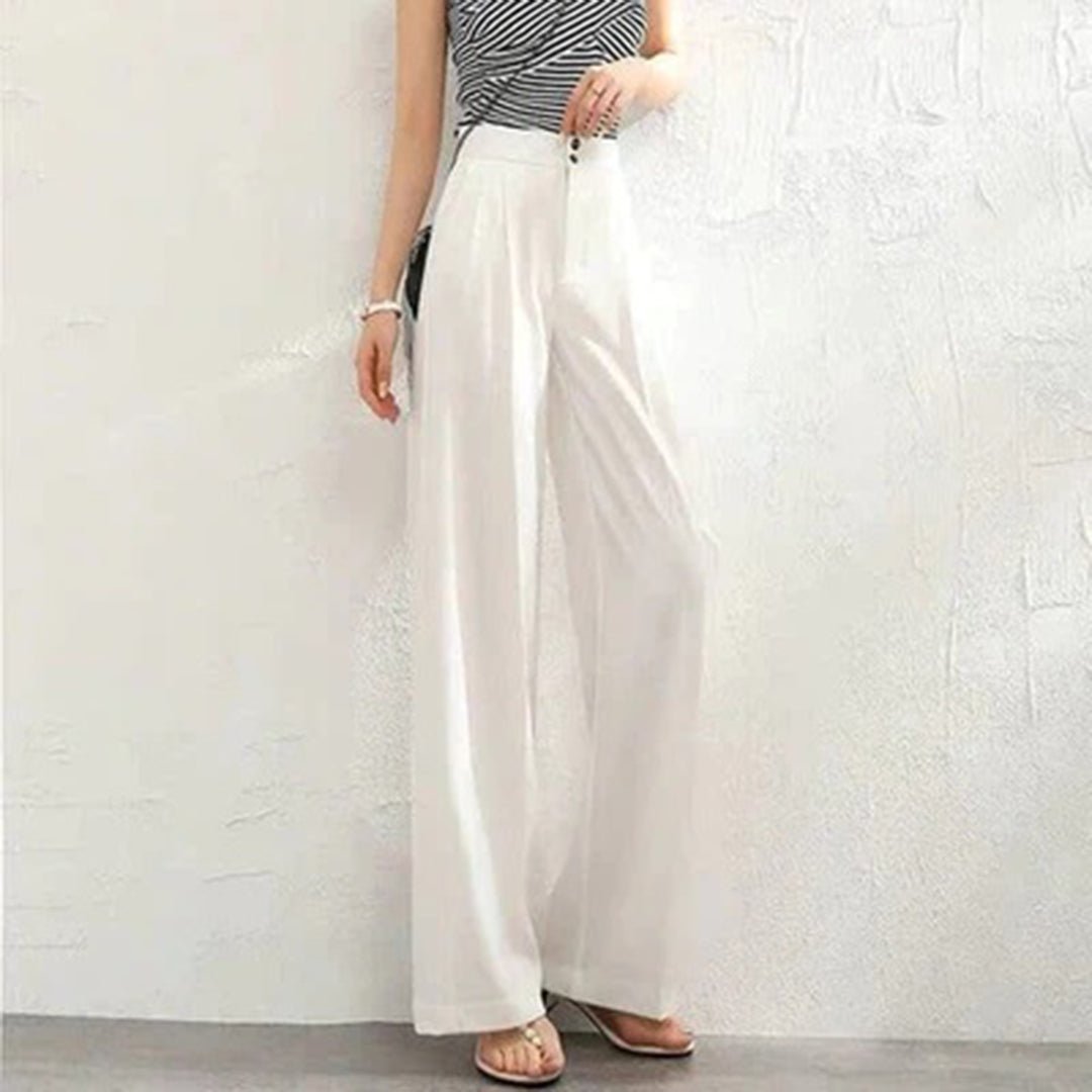 AURORA – Pantalones anchos de lino de talle alto y transpirables para mujer