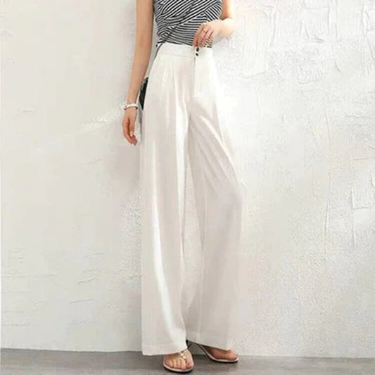 AURORA – Pantalones anchos de lino de talle alto y transpirables para mujer