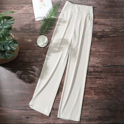 AURORA – Pantalones anchos de lino de talle alto y transpirables para mujer
