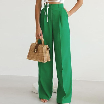 VERÓNICA – Pantalones anchos de lino de talle alto con pliegues elegantes para mujer
