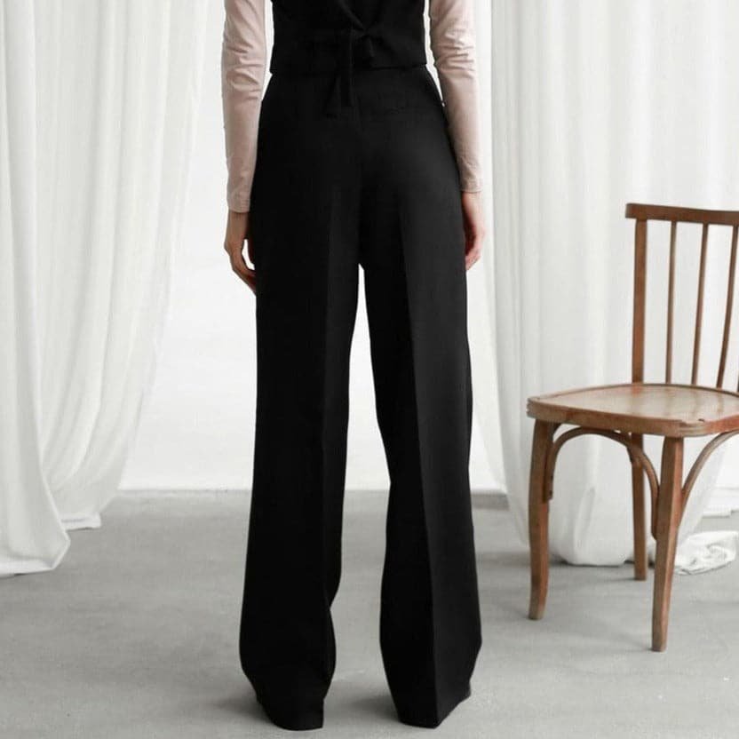 ALEJANDRA – Pantalones anchos de lino de talle alto con pliegues elegantes para mujer