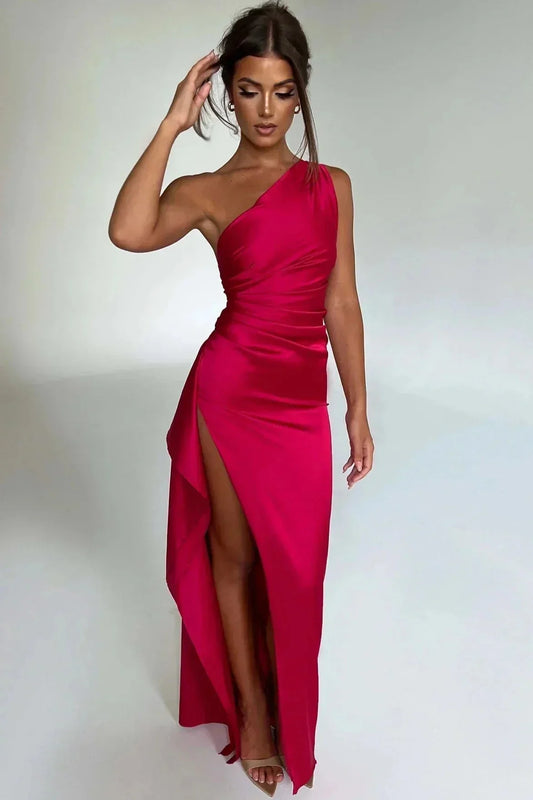 MARIGOLD – Vestido satinado de una sola manga para mujer