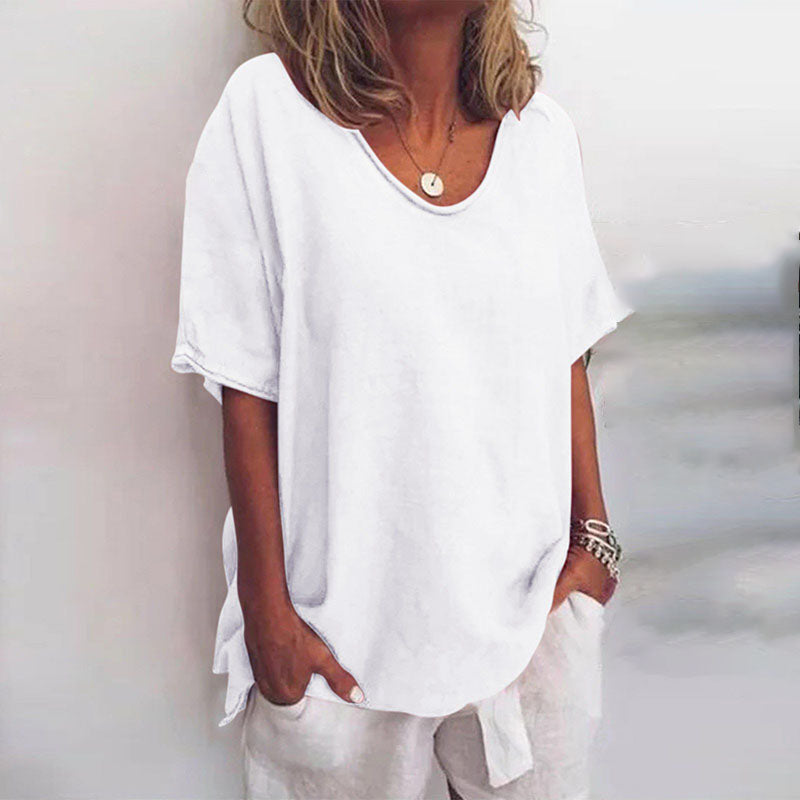 LOTTE – Camiseta básica de mujer con corte holgado y cuello redondo