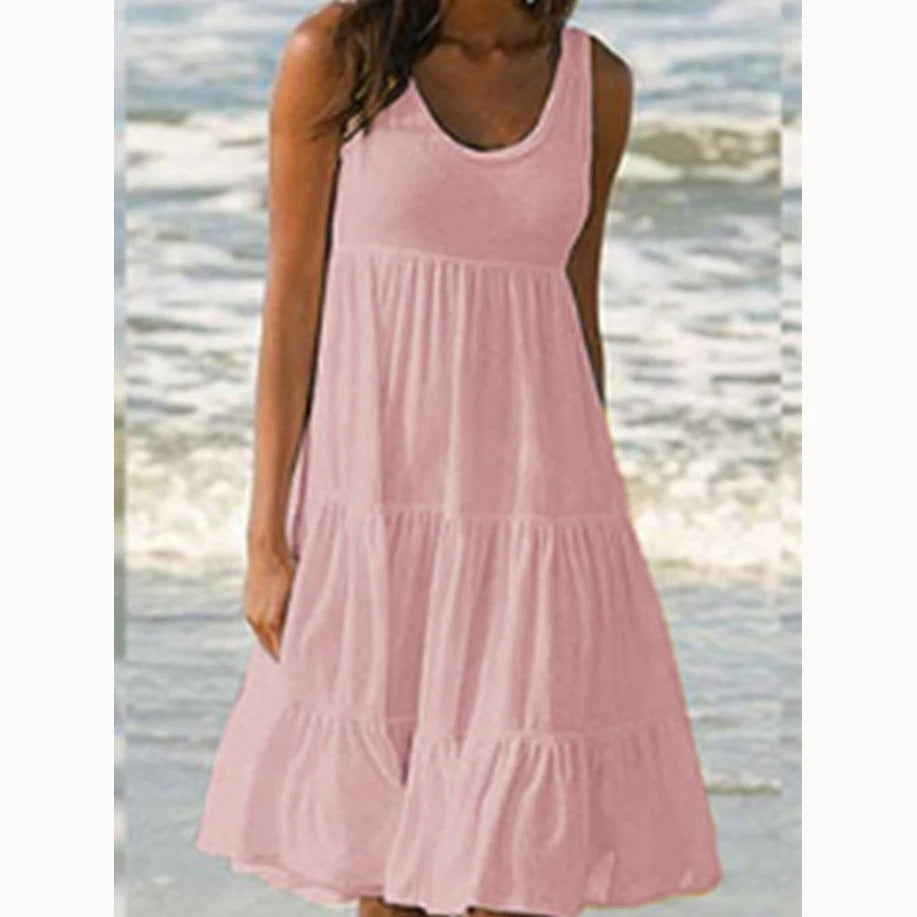 Avelora – Vestido midi bohemio sin mangas con capas para mujer