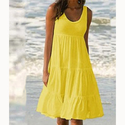 Avelora – Vestido midi bohemio sin mangas con capas para mujer