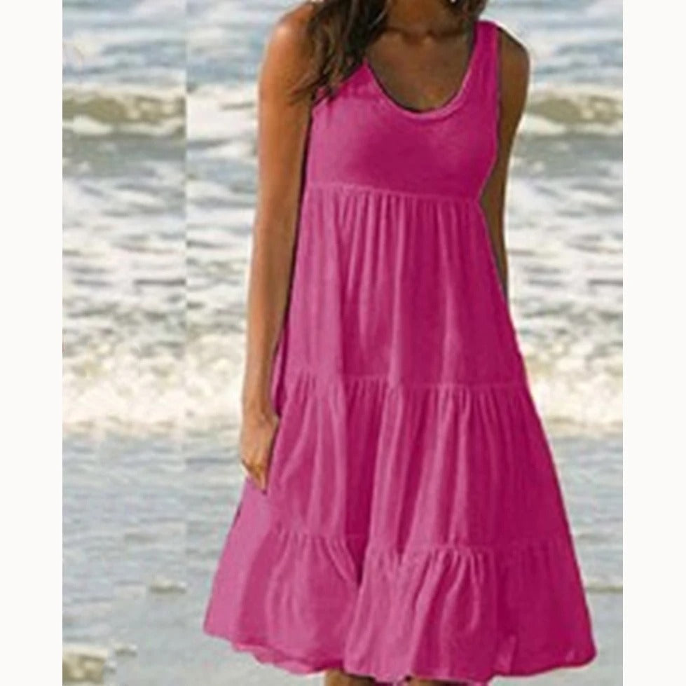 Avelora – Vestido midi bohemio sin mangas con capas para mujer
