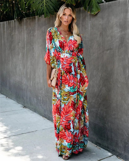 Eloria – Vestido largo bohemio cruzado floral para mujer