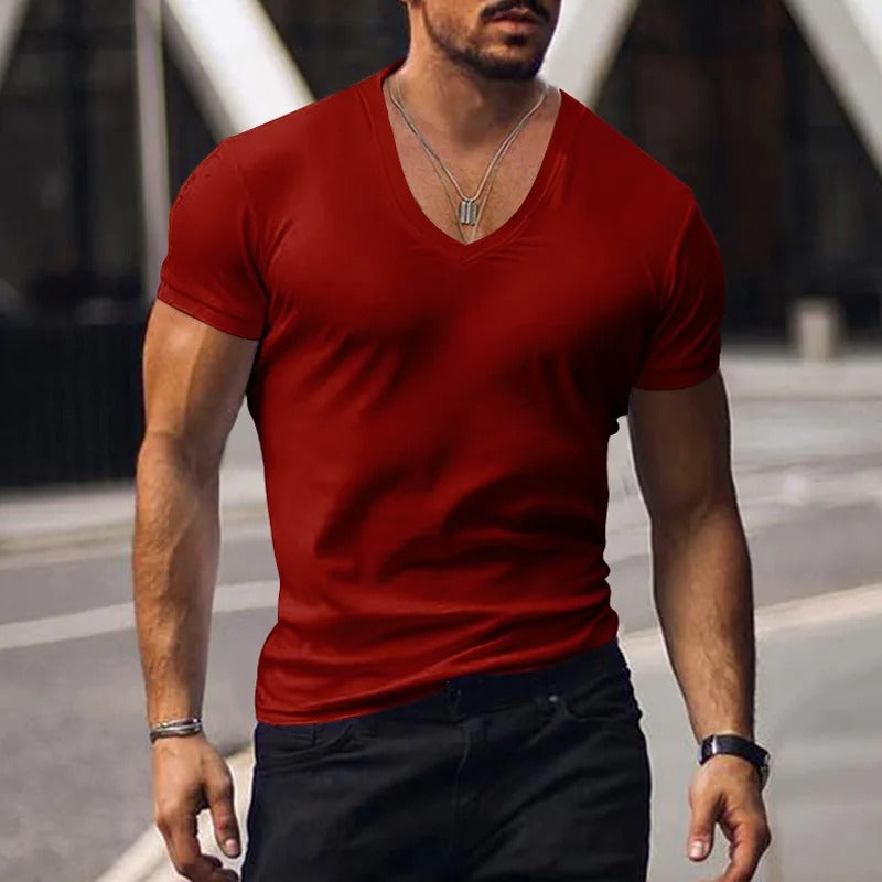 Camiseta slim fit de hombre con escote en V profundo – VOLKER