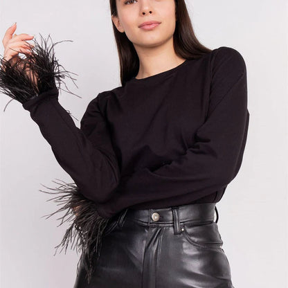 GEMMA – Top de manga larga con plumas para mujer