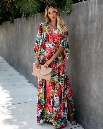 Eloria – Vestido largo bohemio cruzado floral para mujer