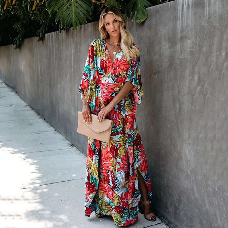 Eloria – Vestido largo bohemio cruzado floral para mujer