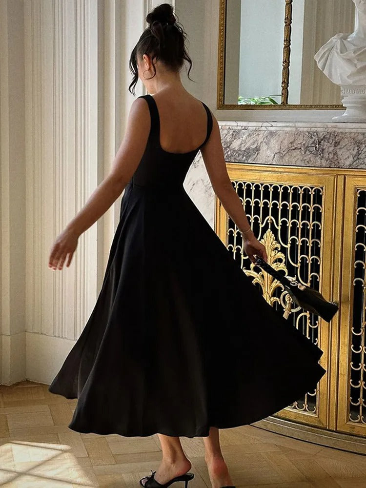 Vestido midi sin mangas con escote cuadrado para mujer – NÉA