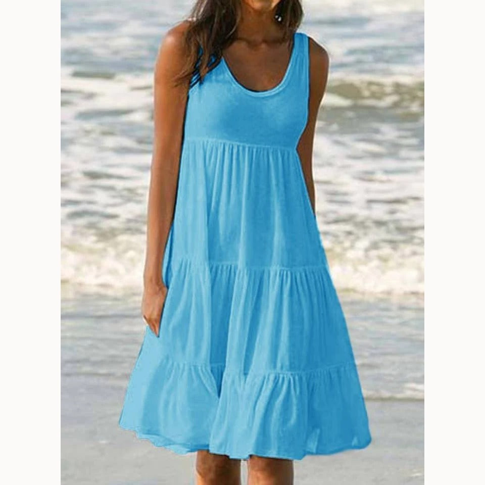 Avelora – Vestido midi bohemio sin mangas con capas para mujer