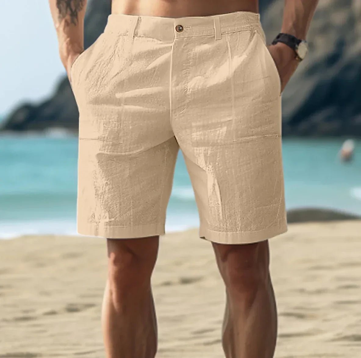 ANDRÉS – Pantalones cortos casuales de lino estilo chino para hombre