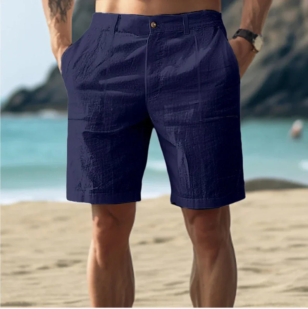 ANDRÉS – Pantalones cortos casuales de lino estilo chino para hombre