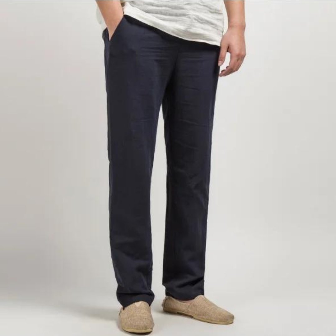 MATEO – Pantalones de lino de corte recto con cintura elástica para hombre