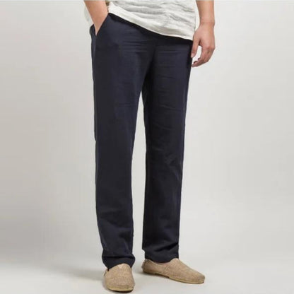 MATEO – Pantalones de lino de corte recto con cintura elástica para hombre