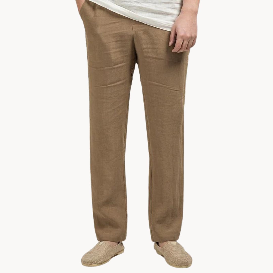 MATEO – Pantalones de lino de corte recto con cintura elástica para hombre