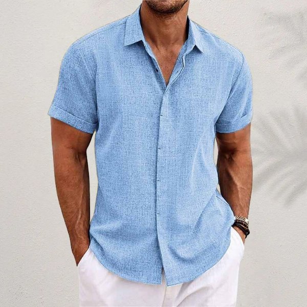 DIEGO – Camisa de lino de manga corta con botones para hombre