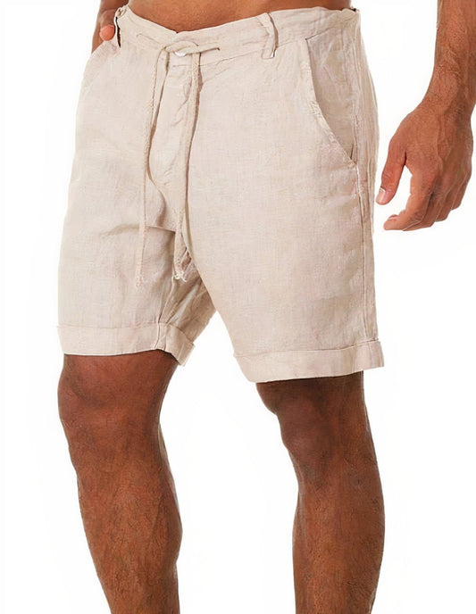 MATEO – Pantalones cortos de lino con puños y cordón ajustable para hombre