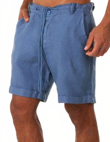 MATÍAS – Pantalones cortos de lino con puños y cordón ajustable para hombre