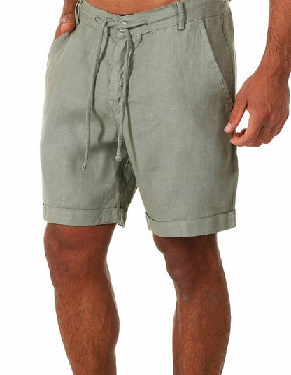 MATÍAS – Pantalones cortos de lino con puños y cordón ajustable para hombre