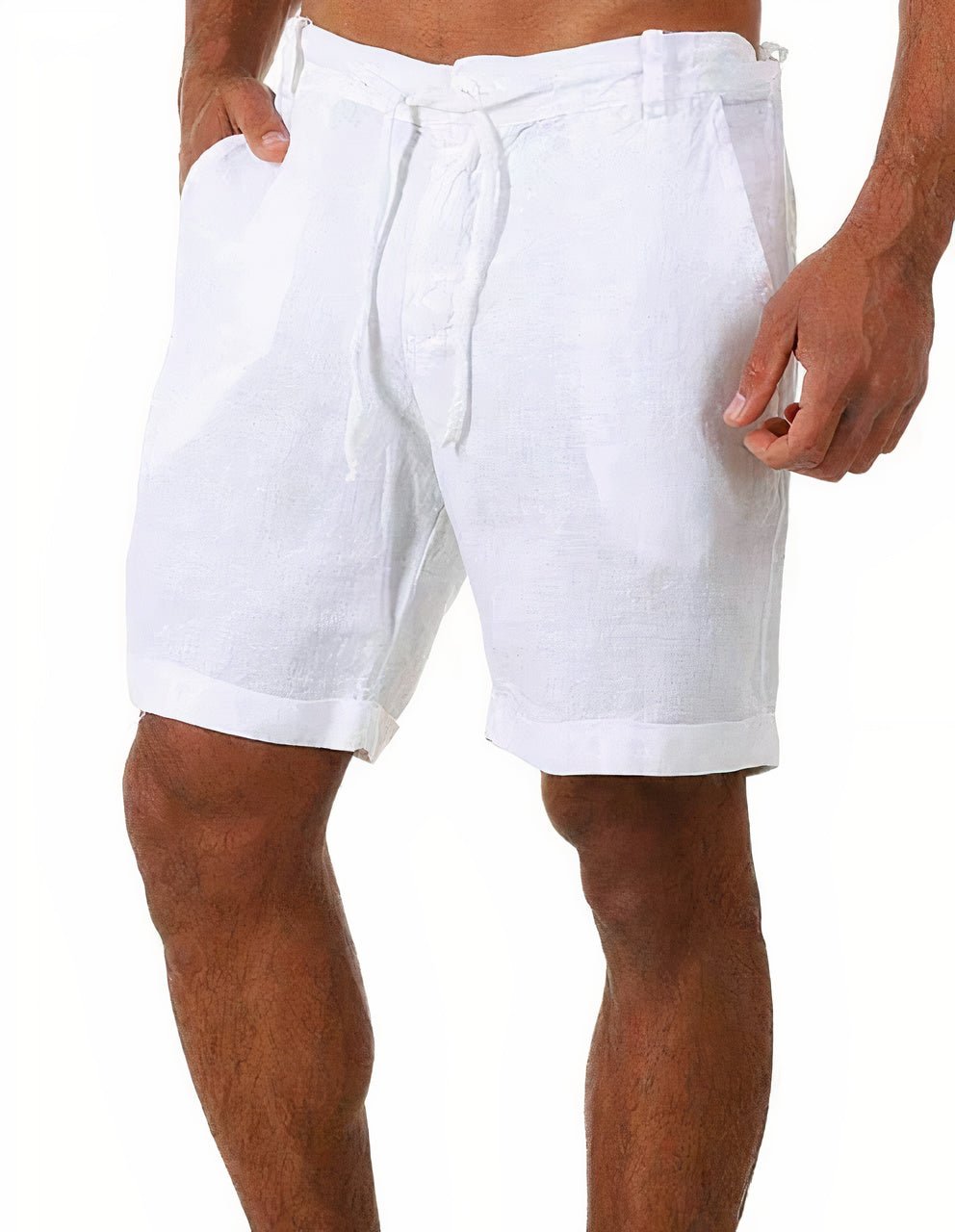MATÍAS – Pantalones cortos de lino con puños y cordón ajustable para hombre