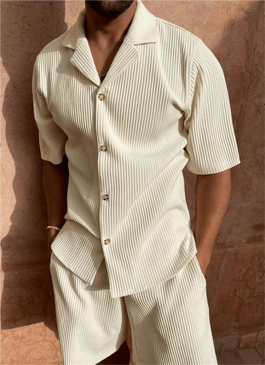 Rexton – Conjunto casual de camisa texturizada y pantalón corto para hombre