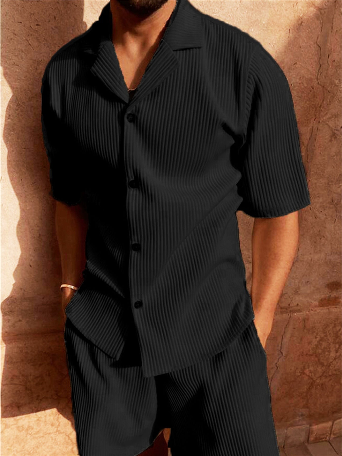 Rexton – Conjunto casual de camisa texturizada y pantalón corto para hombre