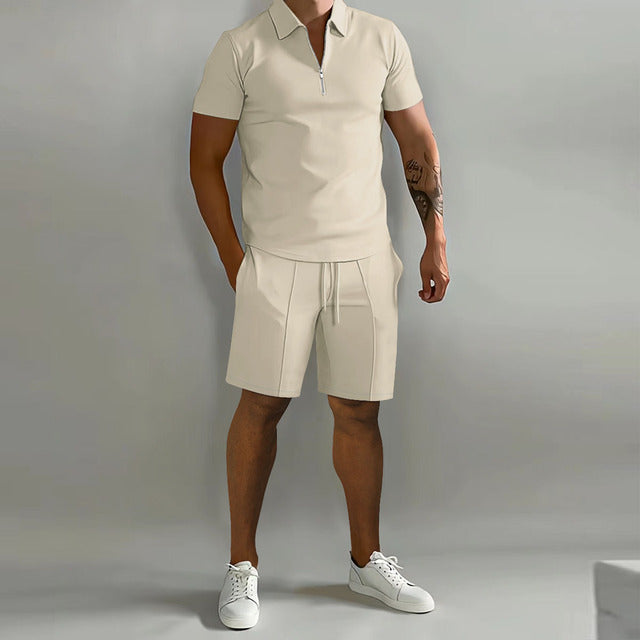 Orvian – Conjunto casual de polo con cremallera y pantalón corto para hombre