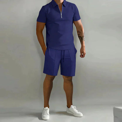 Orvian – Conjunto casual de polo con cremallera y pantalón corto para hombre