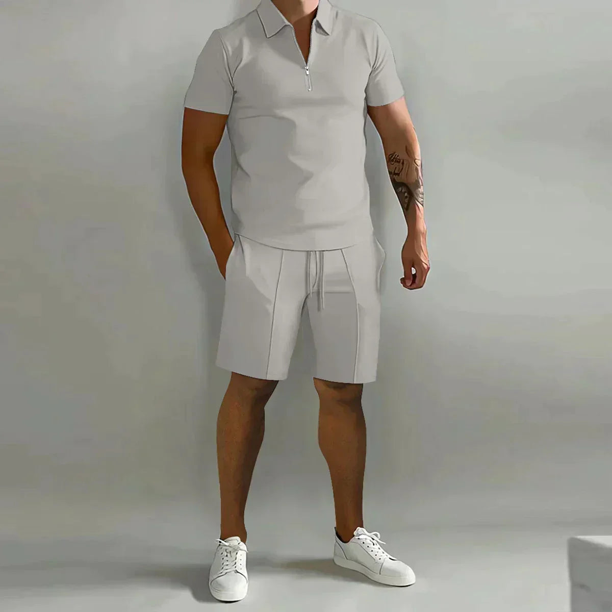 Orvian – Conjunto casual de polo con cremallera y pantalón corto para hombre
