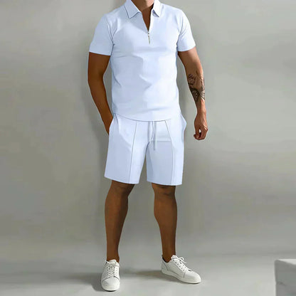 Orvian – Conjunto casual de polo con cremallera y pantalón corto para hombre