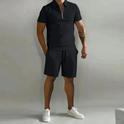 Orvian – Conjunto casual de polo con cremallera y pantalón corto para hombre