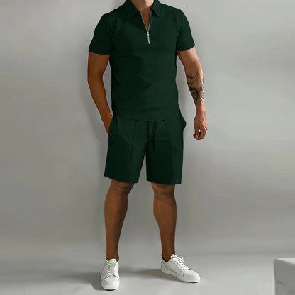 Orvian – Conjunto casual de polo con cremallera y pantalón corto para hombre