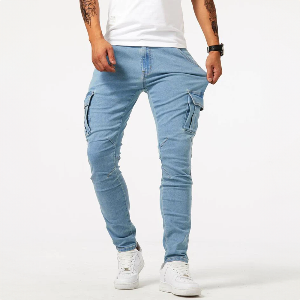 Tervon – Pantalón cargo ajustado con bolsillos utilitarios para hombre