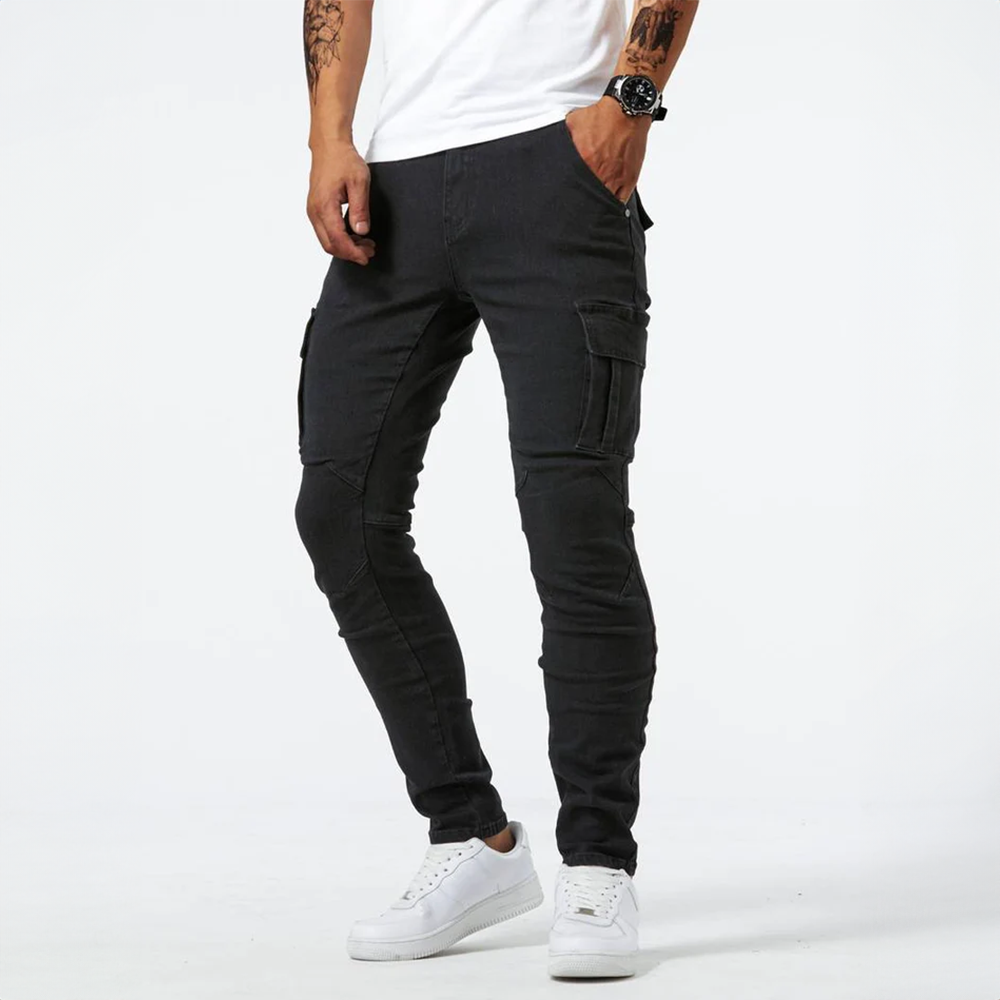 Tervon – Pantalón cargo ajustado con bolsillos utilitarios para hombre