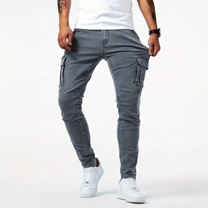 Tervon – Pantalón cargo ajustado con bolsillos utilitarios para hombre