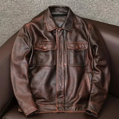 MACKSTON – Cazadora de piel sintética para hombre con estilo atemporal